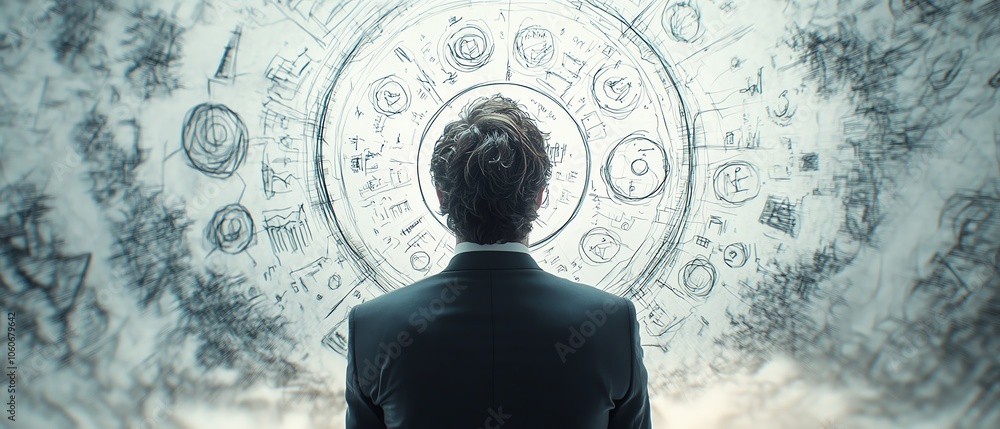 Poster dynamic 3d visualization of a businessman viewed from behind