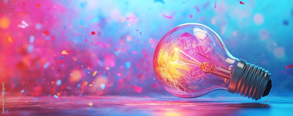 Aufkleber innovative 3d visualization of a lightbulb with dynamic business sketches inside, placed on a bright