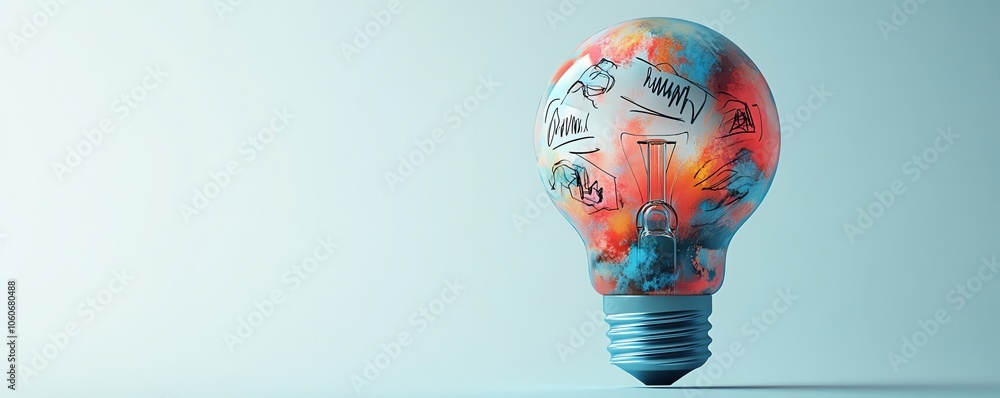 Aufkleber innovative 3d visualization of a lightbulb with dynamic business sketches inside, placed on a bright