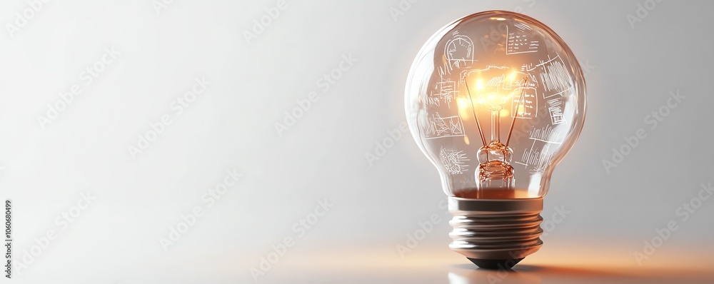 Aufkleber innovative 3d visualization of a lightbulb with dynamic business sketches inside, placed on a bright