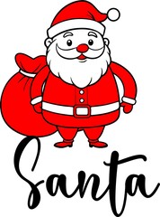 Santa christmas typography clip art design on plain white transparent isolated background for card, shirt, hoodie, sweatshirt, apparel, card, tag, mug, icon, poster or badge