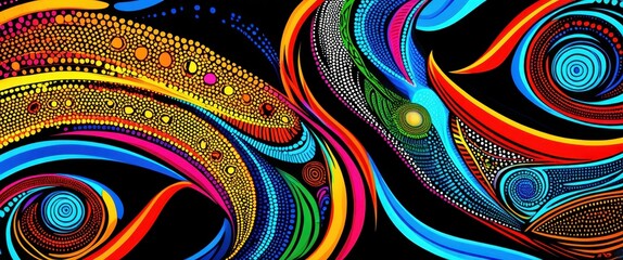 Vibrant fractal patterns, Psychedelic swirls, Intricate colorful designs, Spiraling shapes, Abstract digital art, Kaleidoscopic imagery, Neon colors, Fluid organic forms, Hypnotic curves, Geometric pa