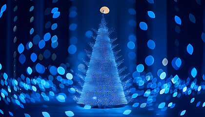 blue lights surround blurred christmas tree faded holiday glow