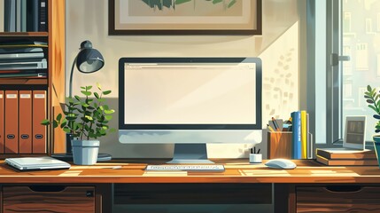 Modern workspace illustration with ample copy space
