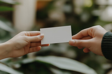 Two hands holding a blank card, symbolizing message or communication