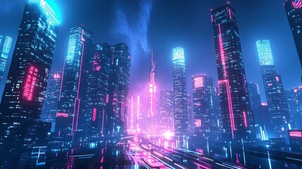 Obraz premium Neon Cityscape: Futuristic Urban Lights