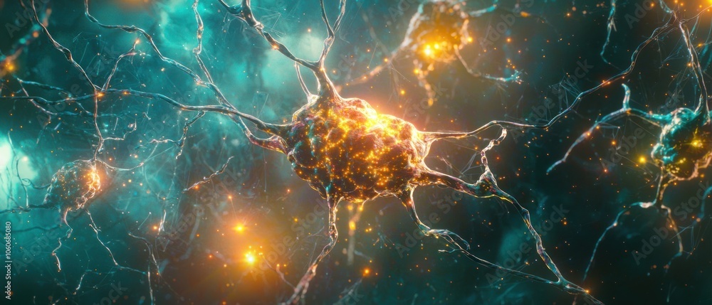 Leinwandbilder a glowing neuron with intricate branching structures