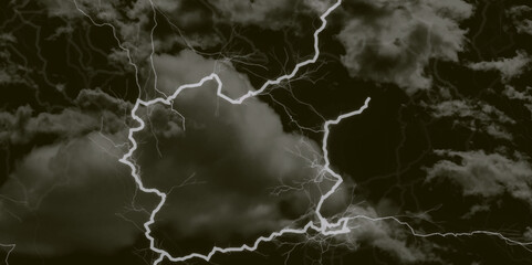 Lightning bolt. thunder lighting on black sky. 3d illustration, lightning, storm, thunder set. Frame of lightnings on black background 8k. black marble background.