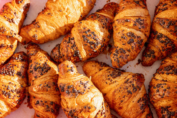 Freshly baked сroissants for breakfast. Pastry.