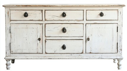 A rustic white wooden sideboard enhances home decor with timeless charm and functional storage solutions