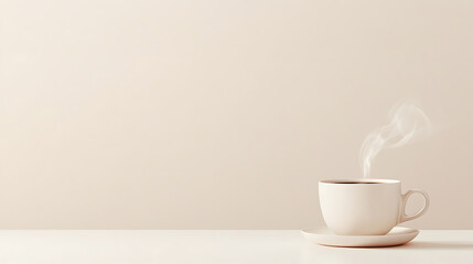 Fototapeta premium Minimalist coffee cup with steam on soft background, evoking warmth