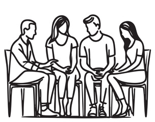 Fototapeta premium Psychology support, group therapy, four people sketch