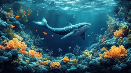 celebrating world oceans day with a vibrant illustration of the ocean rich blues and greens symbolizing marine life and environmental awareness emphasizing the beauty of our seas