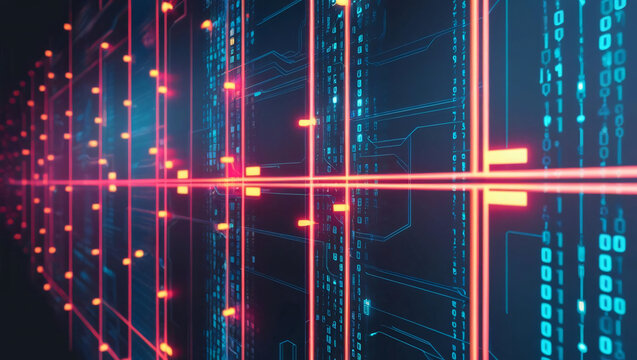 vibrant digital matrix pattern showcasing abstract tech design with neon data points and futuristic glow, creating captivating visual experience