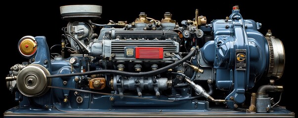 A Close-Up View of a Detailed Marine Engine