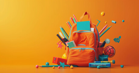 Orange Backpack Filled With Colorful School Supplies