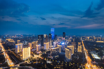 Fototapeta premium Aerial night view of the skyline of the high-tech CBD city in Xi'an, Shaanxi, China