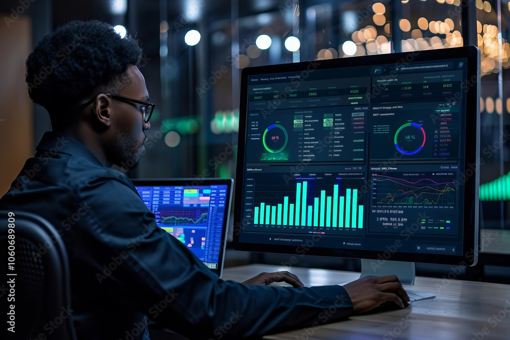 Poster analyzing data with kpi dashboard: african american data analyst's perspective