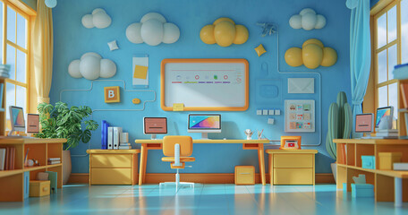 3D Rendered Cartoon Office Workspace Decor
