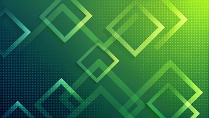 Abstract Green Geometric Background with Squares and Halftone Pattern