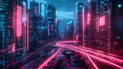 Cyberpunk Cityscape with Glowing Neon Lights