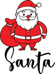 Santa christmas typography clip art design on plain white transparent isolated background for card, shirt, hoodie, sweatshirt, apparel, card, tag, mug, icon, poster or badge