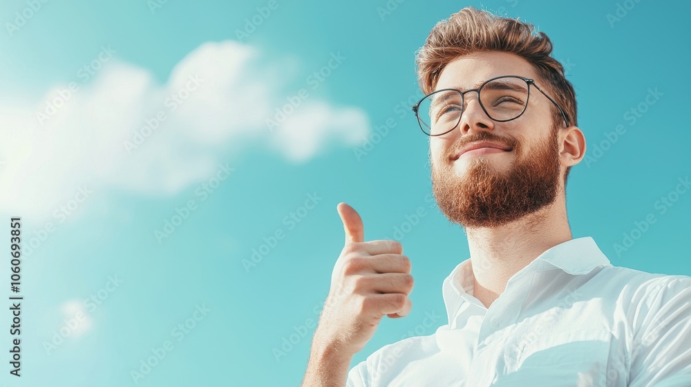 Poster a customer service agent giving a thumbs up gesture with a genuine smile, radiating positivity and c
