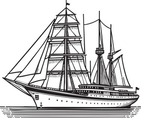 Outline Vector Illustration of a Sailing Ship