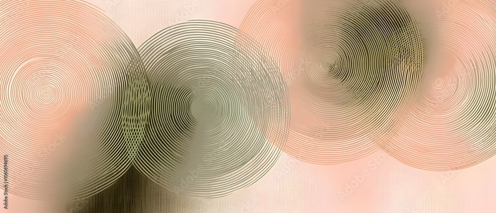 Poster A serene abstract design featuring circular patterns in soft hues of green and peach, creating a calming and minimalistic atmosphere perfect for artistic projects.