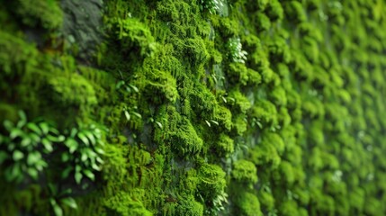 A wall covered in vibrant green moss serves as a natural and eyecatching backdrop for the informational posters about air pollution.