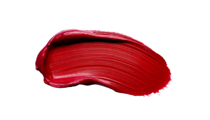 A bold, vibrant red paintbrush stroke with textured bristle marks, isolated on a transparent background; PNG