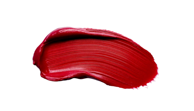 A bold, vibrant red paintbrush stroke with textured bristle marks, isolated on a transparent background; PNG