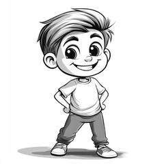 Fototapeta premium Cartoon Character: Young Boy with Expressive Hand Gestures in Playful Illustration