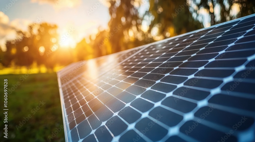 Poster a close up shot of a solar panel array soaking up sunlight, transforming it into sustainable power f