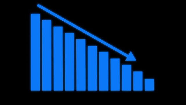 Animated of down business graph icon. blue color business or finance concept icon. business graph icon animation background.  business graph icon animation background.