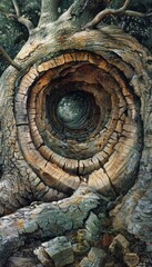 Obraz premium A captivating image of an ancient tree showcasing growth rings that illustrate the passage of time