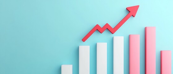 Business growth concept with rising graph on blue background.