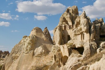 Fototapeta premium Different landscape of tuff formation in Goreme Historical National Park in Cappadocia, Turkey
