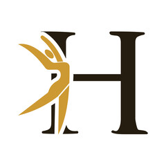 Letter with H Ballet Dancer Logo Design. Ballerina Logo icon vector