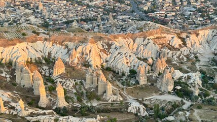 Different landscape of tuff formation in Goreme Historical National Park in Cappadocia, Turkey