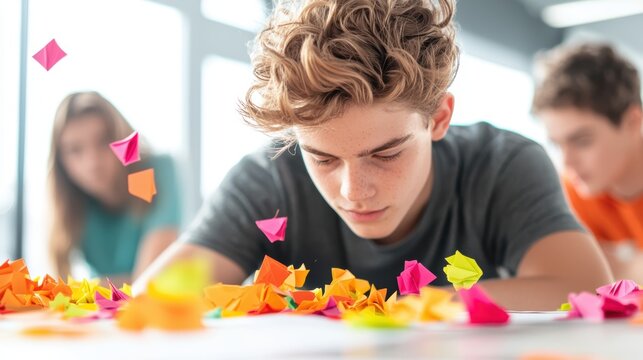 A diverse group of students collaborating on a project, sharing ideas and learning from each other in a supportive environment. - Powered by Adobe