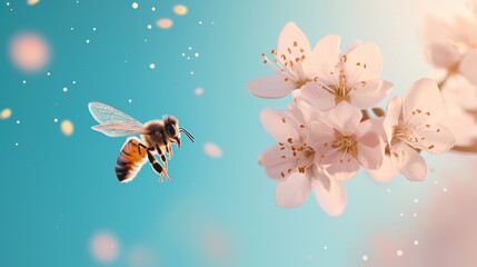 A close up shot of a bee pollinating a flower, highlighting the delicate balance of nature and the importance of biodiversity.