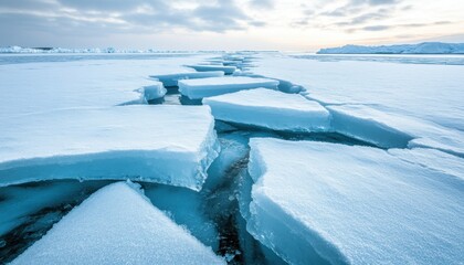 Obraz premium Beautiful abstract blue ice background with cracks and serene winter atmosphere