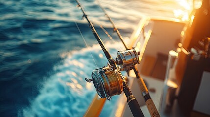 Two fishing rods on a boat. Perfect for illustrating a fishing website, blog or social media post.