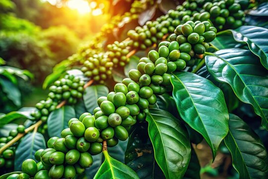 Lush green coffee beans thrive in Yercaud's plantation.
