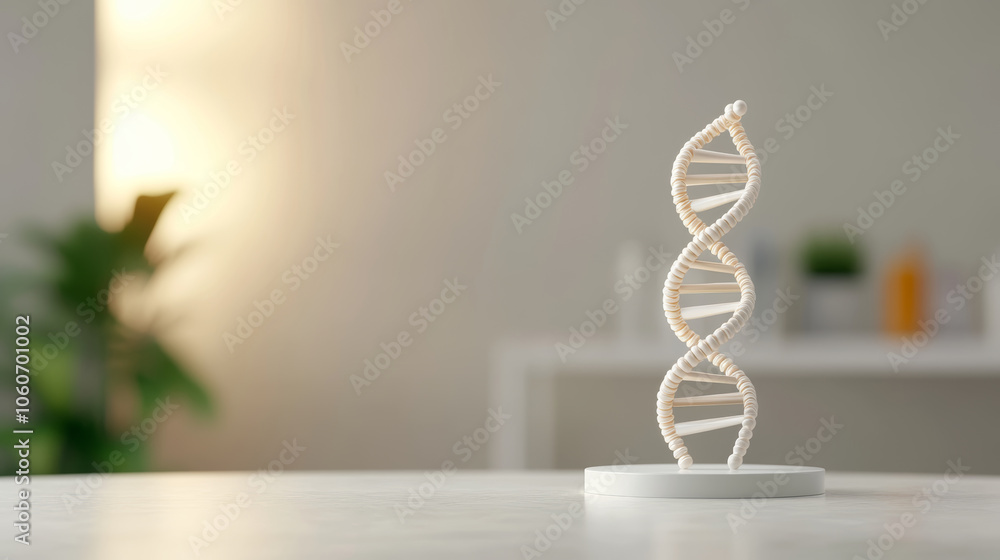 Canvas Prints close up of dna helix model on lab table, illuminated by bright light, showcasing its intricate stru