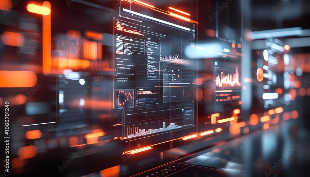 Aufkleber Engaging 3D visualization of a digital document management ecosystem featuring mobile and laptop collaboration, presented in a dynamic and creative setting