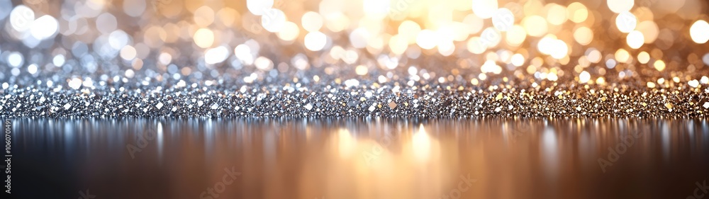 Poster an enchanting display of shimmering silver and gold bokeh lights, creating a festive and magical atm