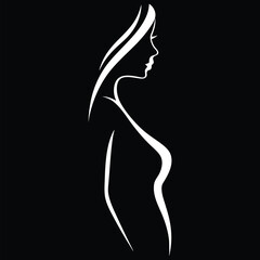 Elegant White Silhouette Woman Outline Art