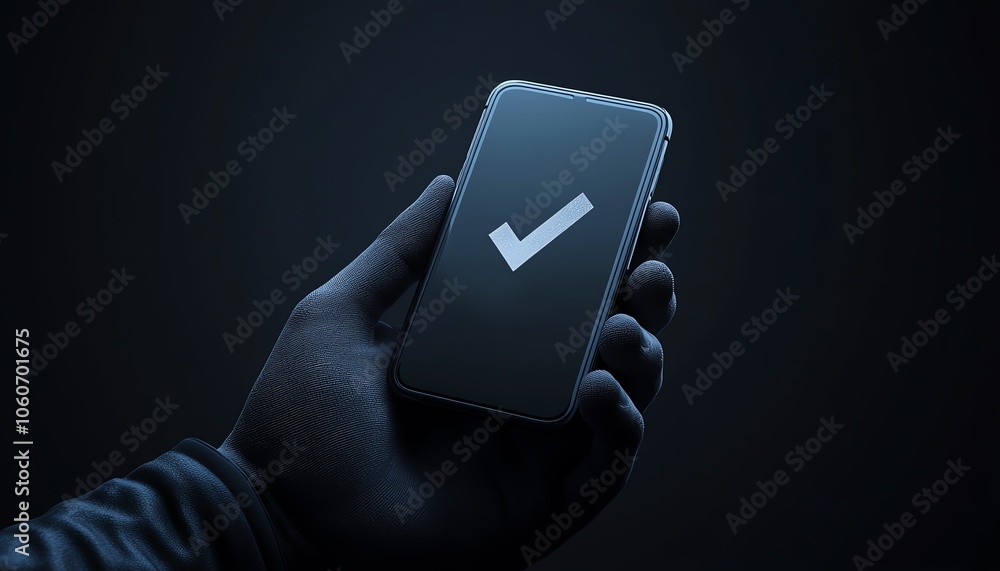 Aufkleber professional 3d rendering of a hand gripping a smartphone featuring a clear checkmark symbol, symbol